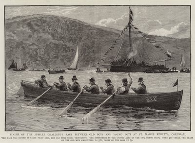 Final de la Carrera del Desafío del Jubileo entre Antiguos Alumnos y Jóvenes en la Regata de St Mawes, Cornualles de Charles J. Staniland